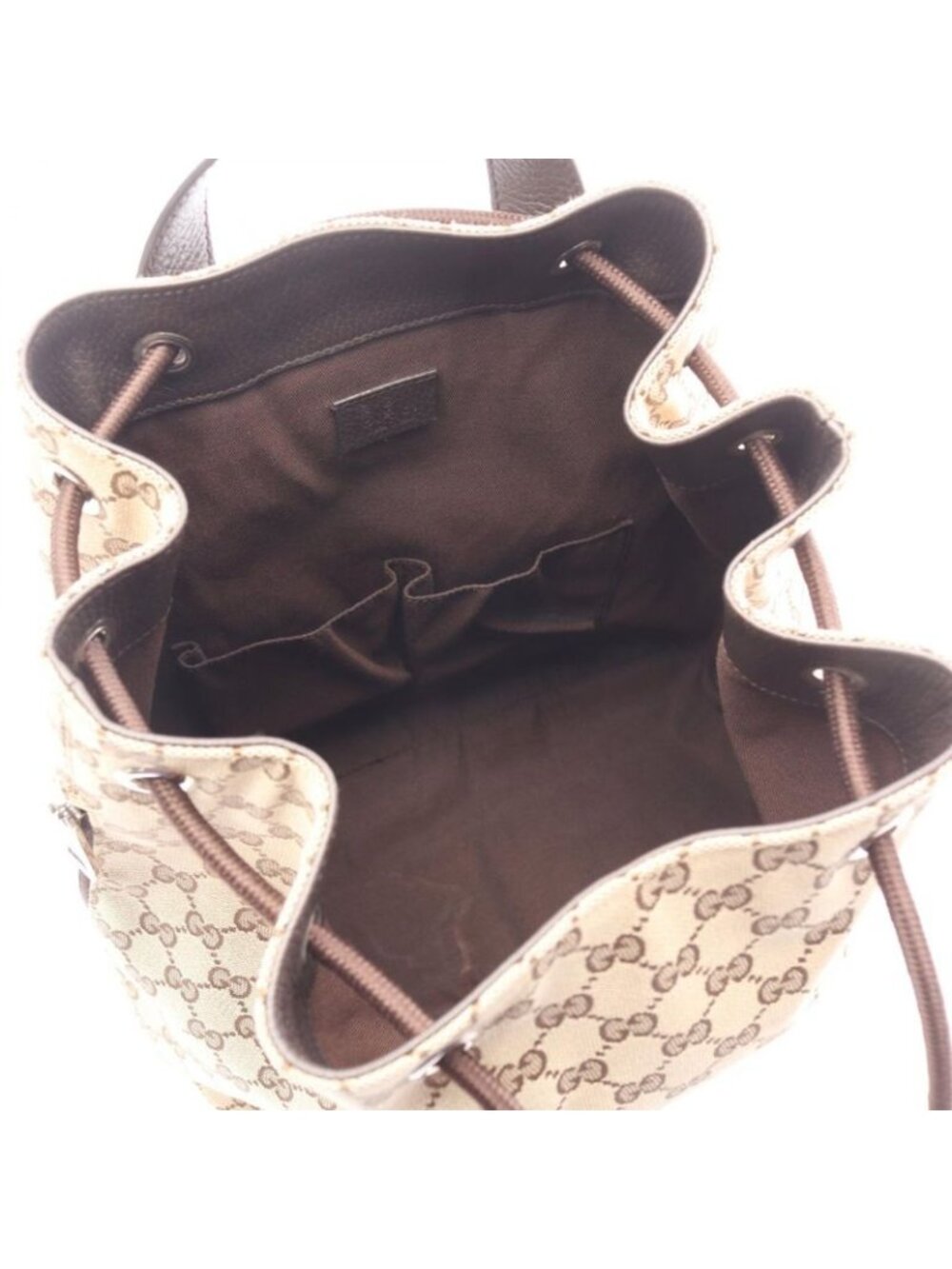 Gucci Backpack Beige Dark Brown Canvas Leather - Picture 3 of 9